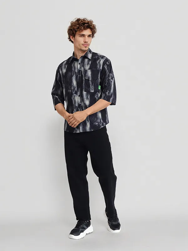 Men Black Printed Oversized Fit Casual Shirt