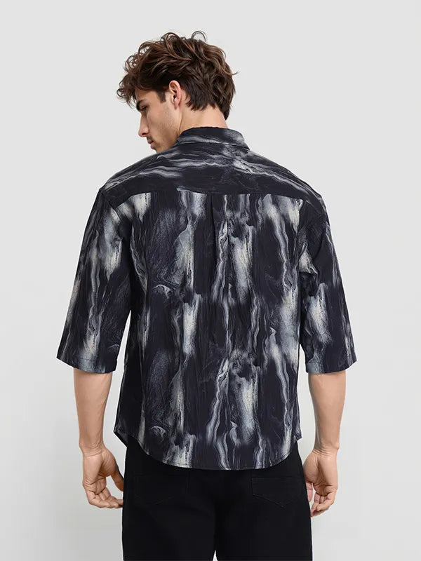 Men Black Printed Oversized Fit Casual Shirt