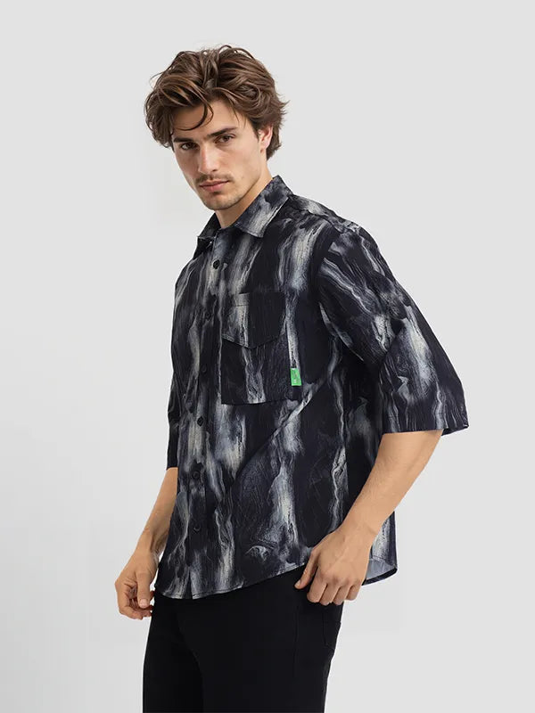 Men Black Printed Oversized Fit Casual Shirt