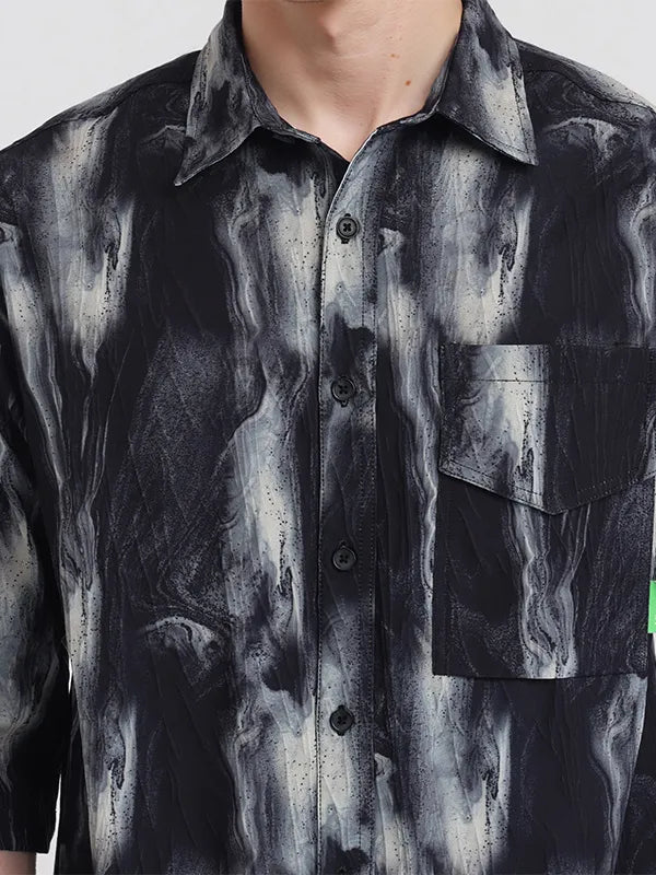 Men Black Printed Oversized Fit Casual Shirt