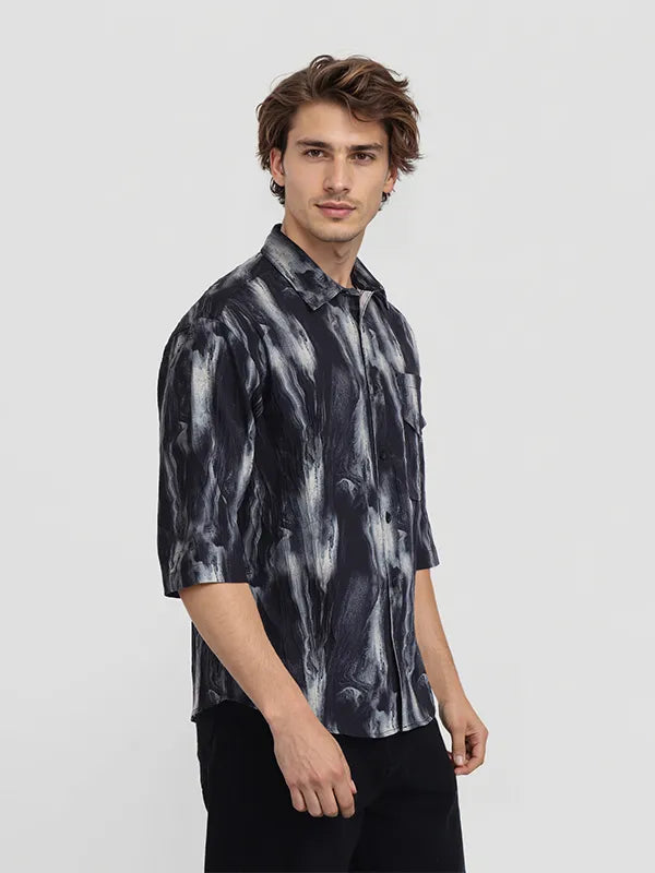 Men Black Printed Oversized Fit Casual Shirt