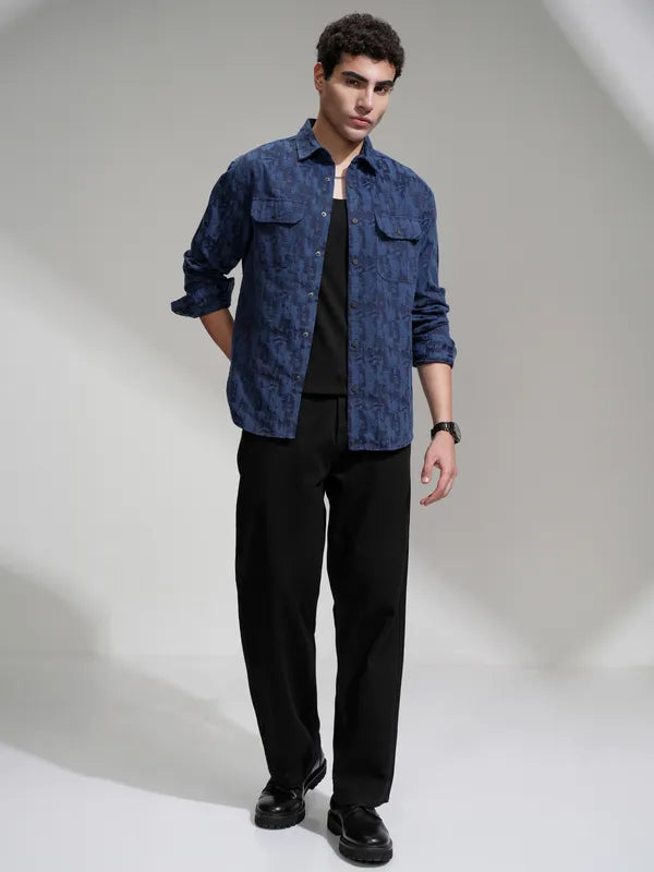 Blue Printed Relaxed Fit Casual Shirt