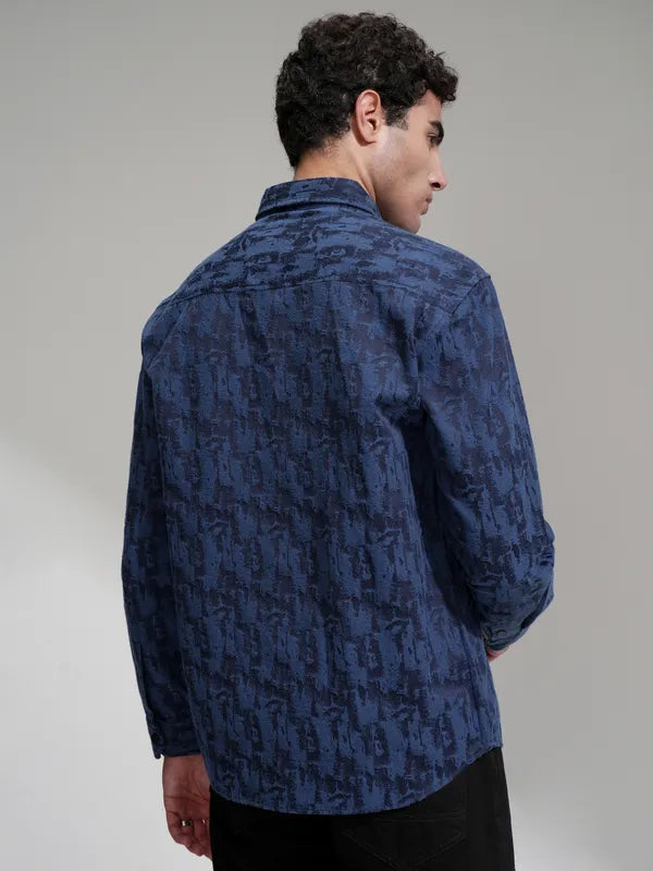 Blue Printed Relaxed Fit Casual Shirt