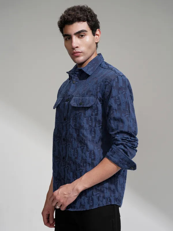 Blue Printed Relaxed Fit Casual Shirt