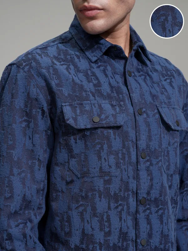 Blue Printed Relaxed Fit Casual Shirt