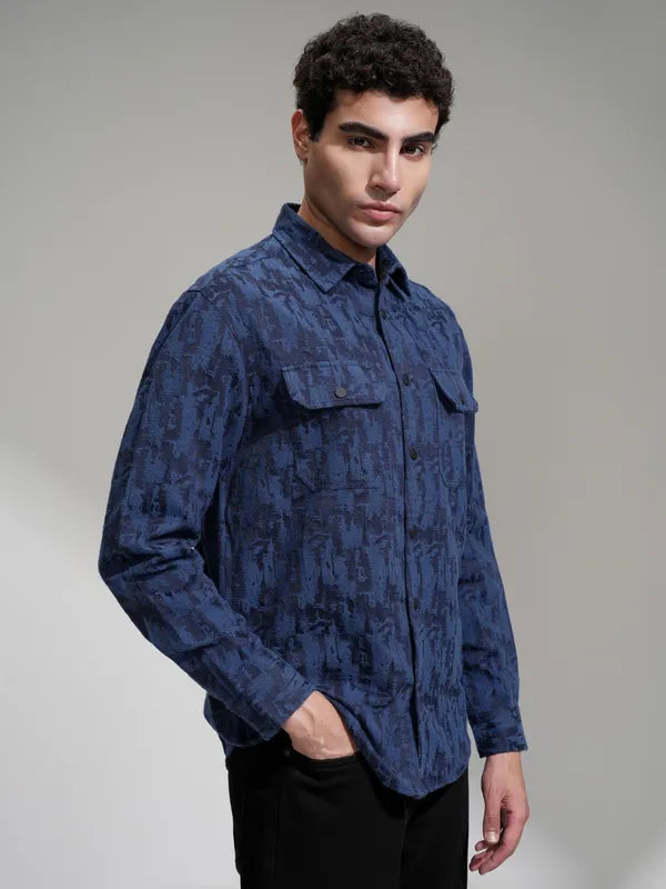 Blue Printed Relaxed Fit Casual Shirt