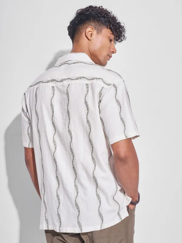 Cream Printed Relaxed Fit Casual Shirt