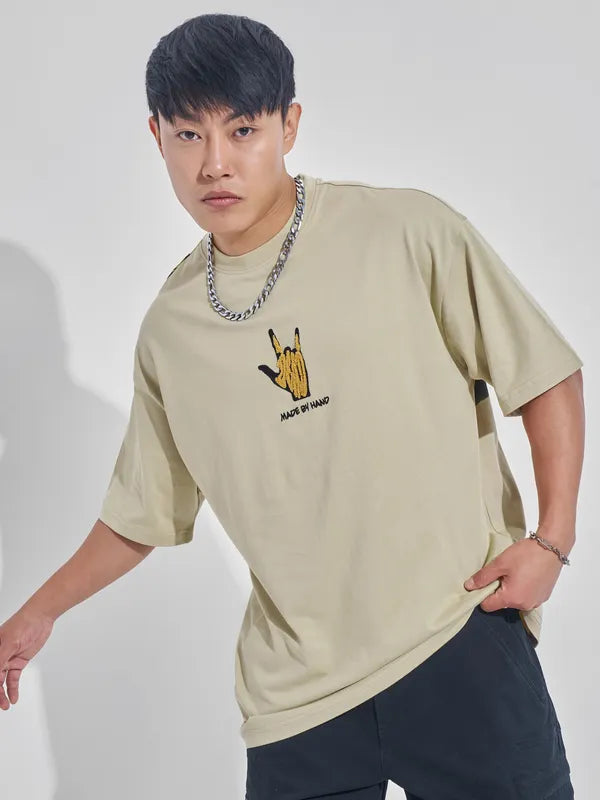 Men Nude Printed Round Neck Oversized Fit T-Shirt