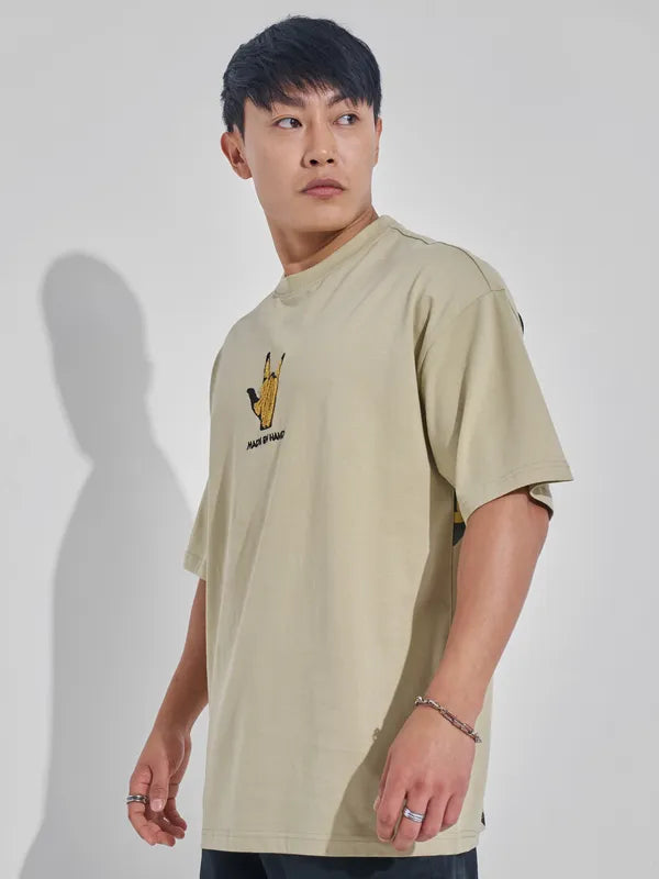 Men Nude Printed Round Neck Oversized Fit T-Shirt