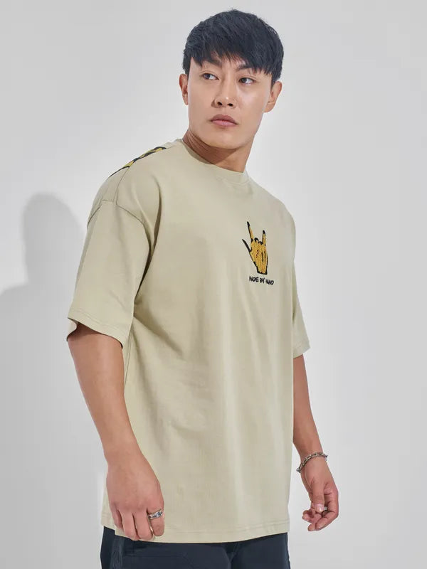 Men Nude Printed Round Neck Oversized Fit T-Shirt