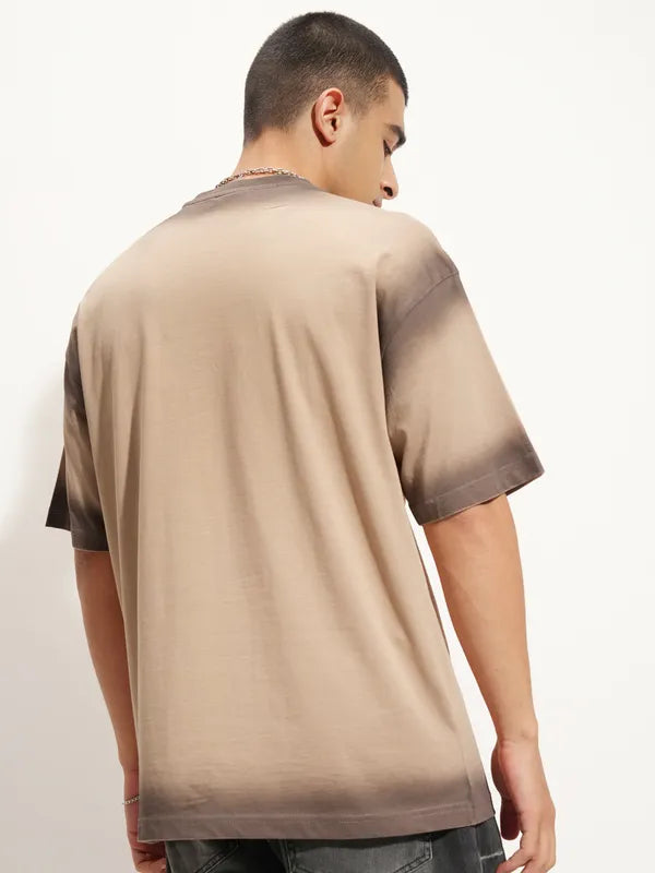 Men’s Beige Oversized Round Neck T-Shirt with Venom Graphic Print for Bold Contemporary Streetwear