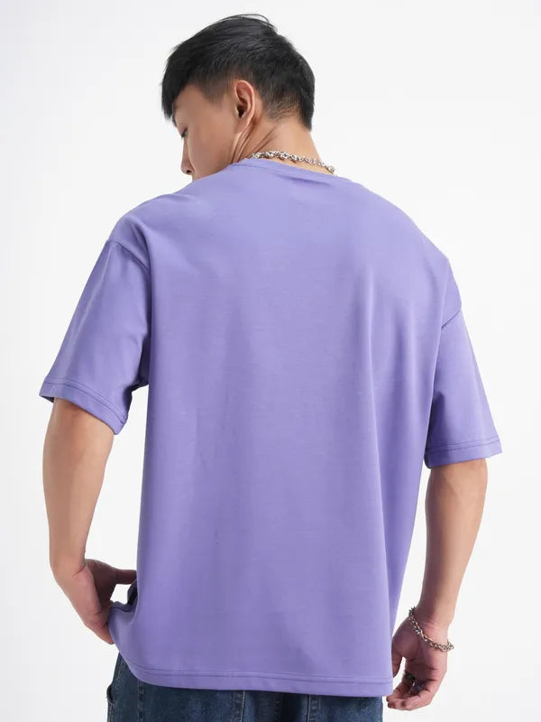Men Purple Avengers Printed Round Neck Oversized Fit T-Shirt