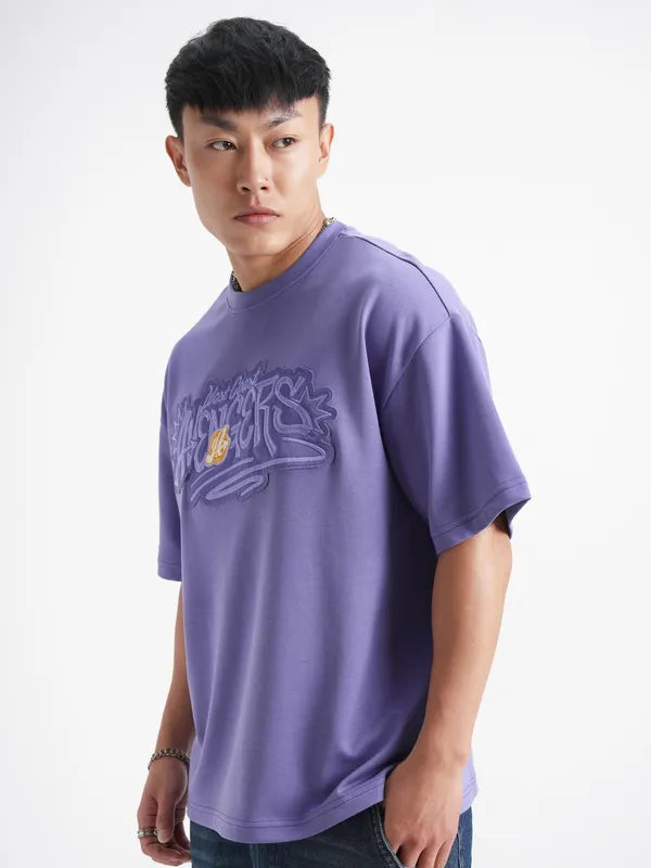 Men Purple Avengers Printed Round Neck Oversized Fit T-Shirt