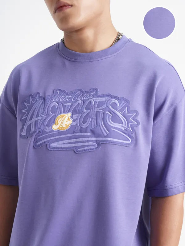 Men Purple Avengers Printed Round Neck Oversized Fit T-Shirt