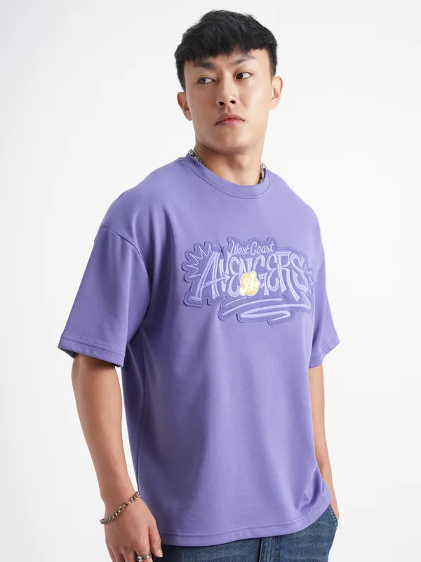 Men Purple Avengers Printed Round Neck Oversized Fit T-Shirt