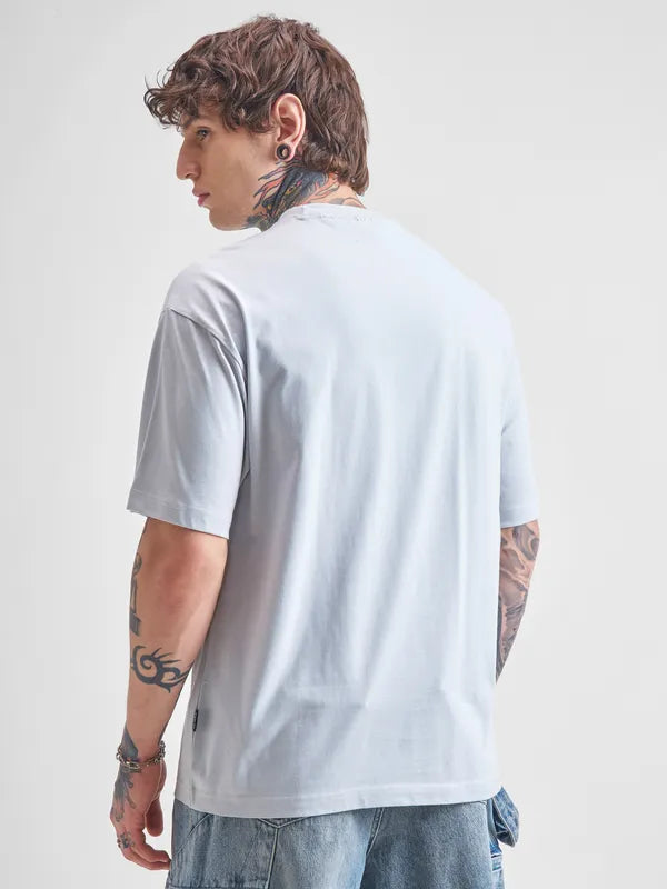 Grey Spongebob Printed Round Neck Oversized Fit T-Shirt