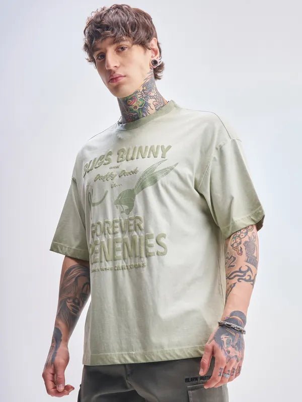 Green Looney Tunes Printed Round Neck Oversized Fit T-Shirts
