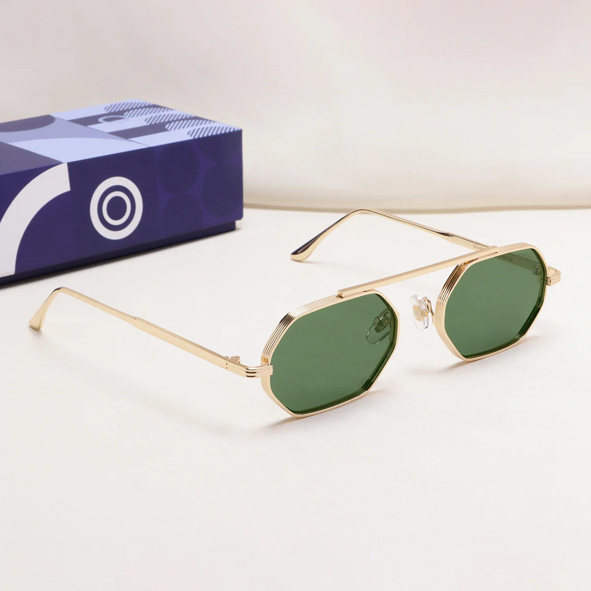 Gold Green Hexagon Frame Sunglasses – Men’s