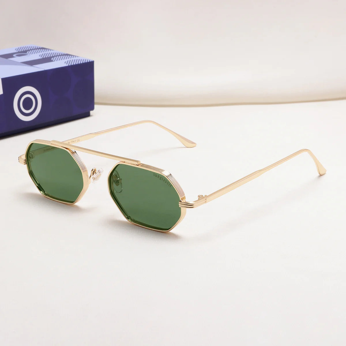 Gold Green Hexagon Frame Sunglasses – Men’s