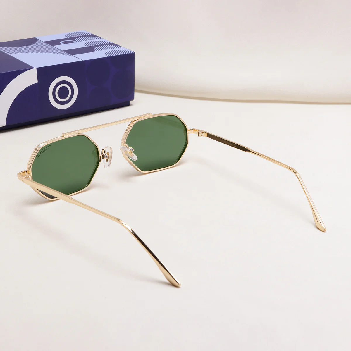 Gold Green Hexagon Frame Sunglasses – Men’s