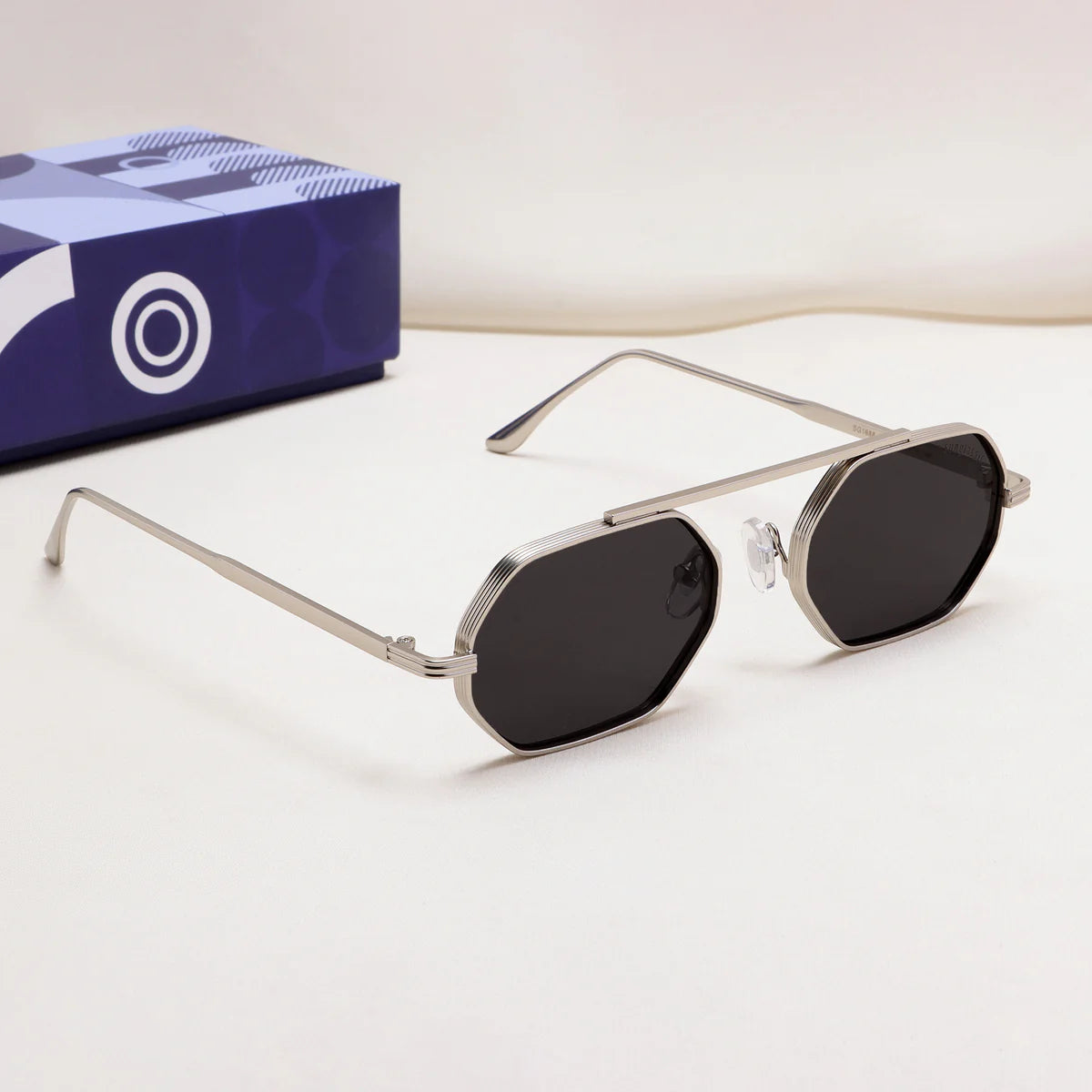 Stylish Silver Black Hexagon Shades for Men