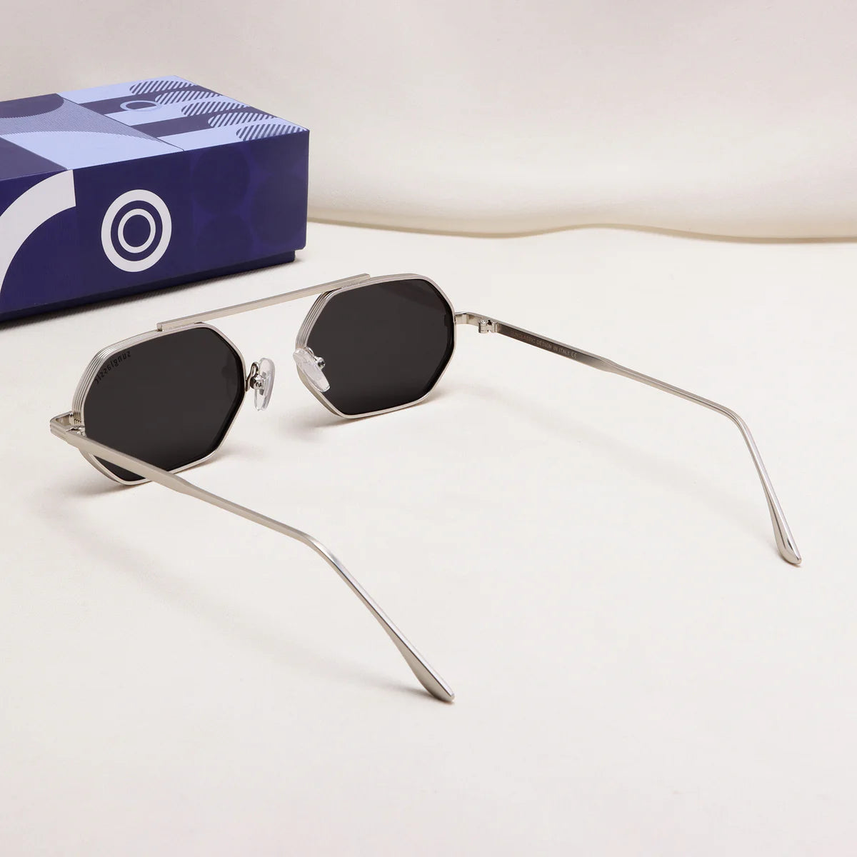 Stylish Silver Black Hexagon Shades for Men