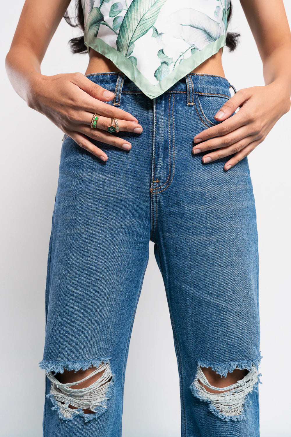 Stylish Blue Wide Fit Ripped Denim for Women