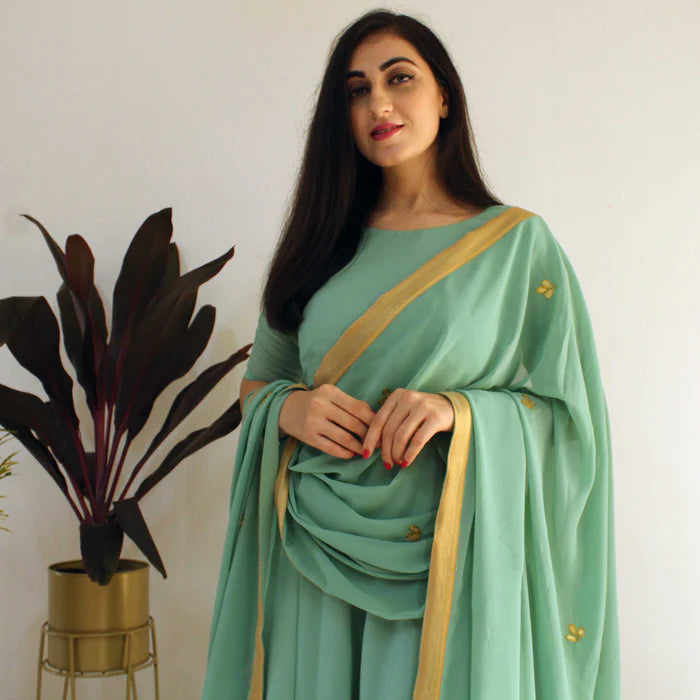 Party Wear Mint Green Sharara Suit Set with Embroidered Kurta and Dupatta in Ready-to-Wear Style for Women