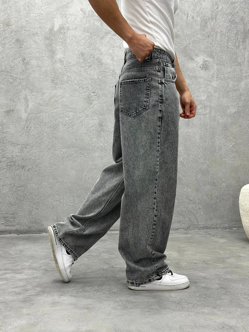 Metal Grey Acid Wash Regular Fit Denim Jeans Men Stylish Lightweight Casual Wear