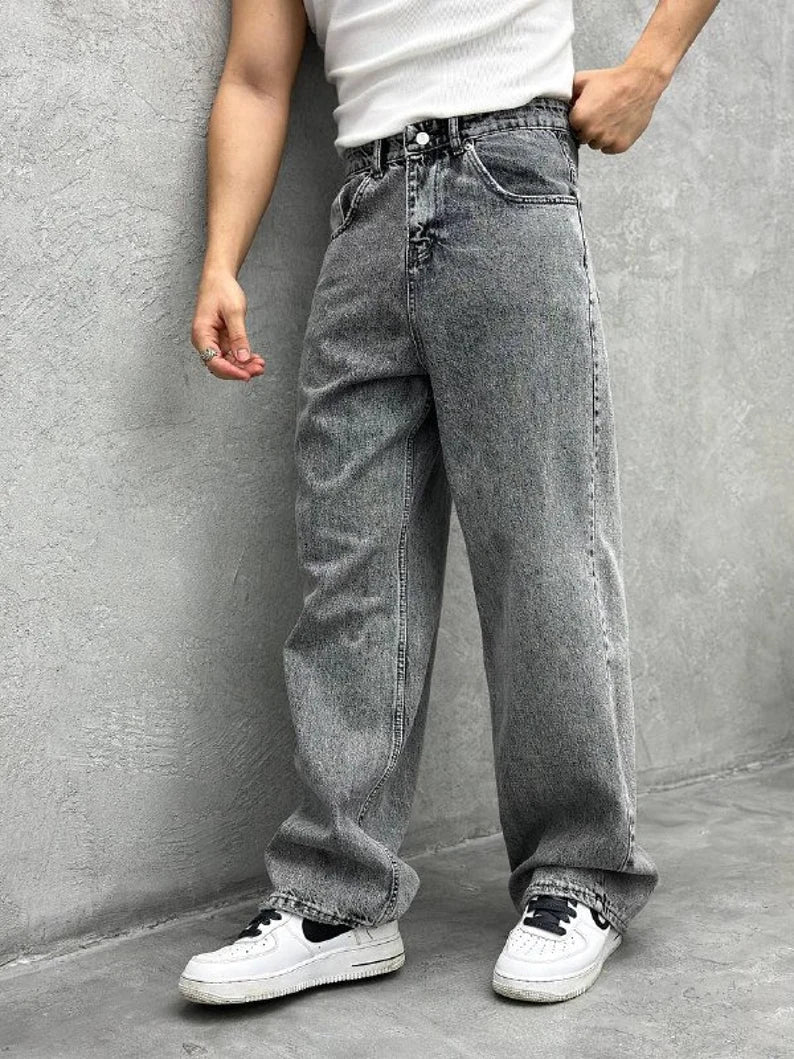Metal Grey Acid Wash Regular Fit Denim Jeans Men Stylish Lightweight Casual Wear