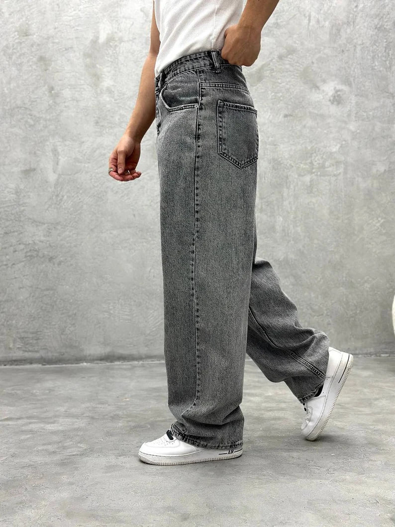 Metal Grey Acid Wash Regular Fit Denim Jeans Men Stylish Lightweight Casual Wear