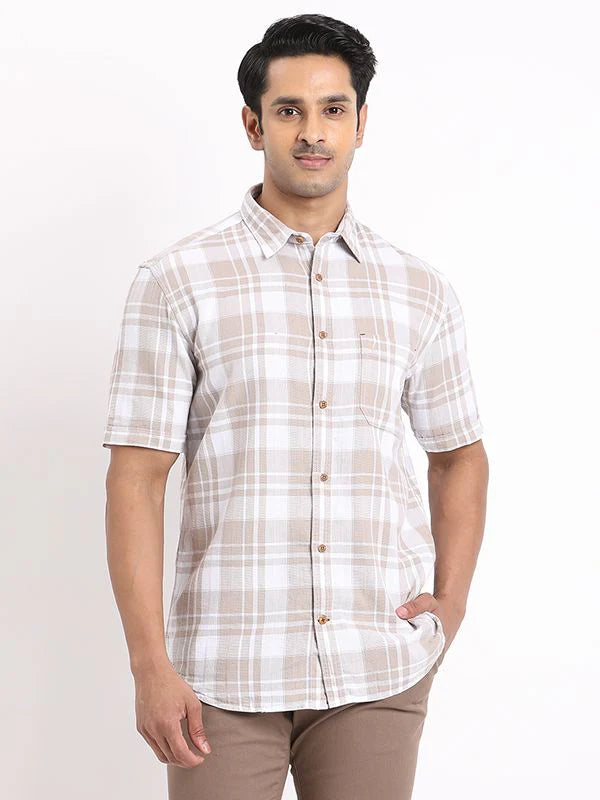 Trendy Men Checked Half Sleeve Shirt Cotton Casual and Semi Formal Style