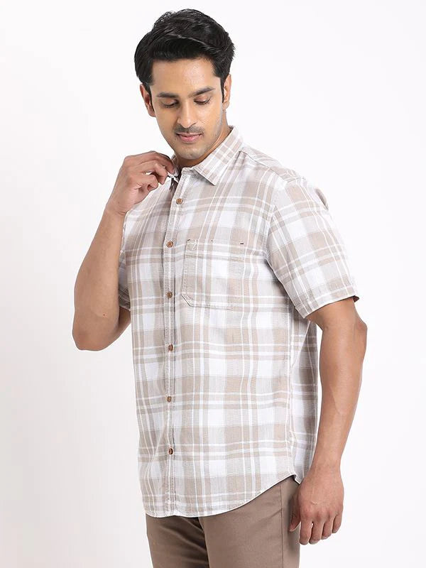 Trendy Men Checked Half Sleeve Shirt Cotton Casual and Semi Formal Style