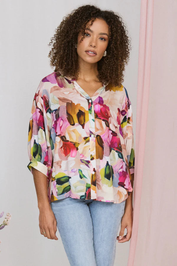 Pink Brushstroke Print Sleeve Shirt for Men Soft Breathable Casual Wear