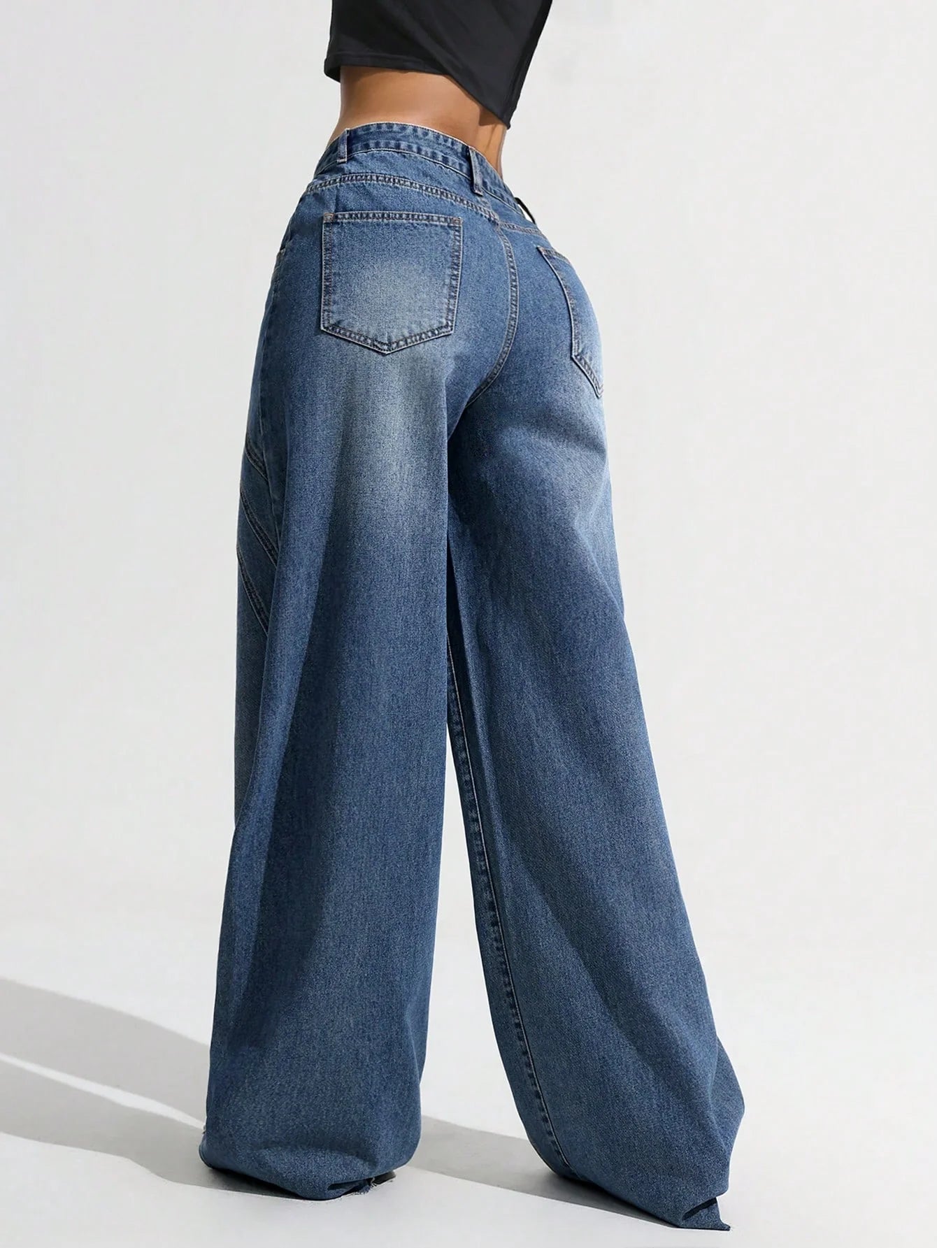 Trendy Panel Play Denim Wide Leg Jeans for Women Perfect for Streetwear and Casual Outfits
