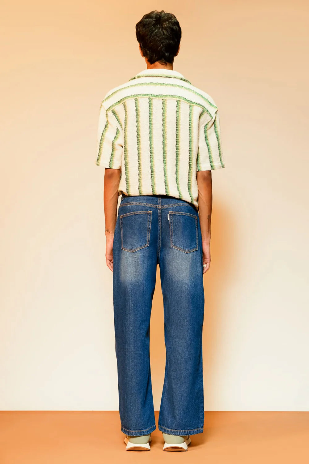 Mid Blue Men's Wide Jeans with Relaxed Streetwear Style and Durable Fabric