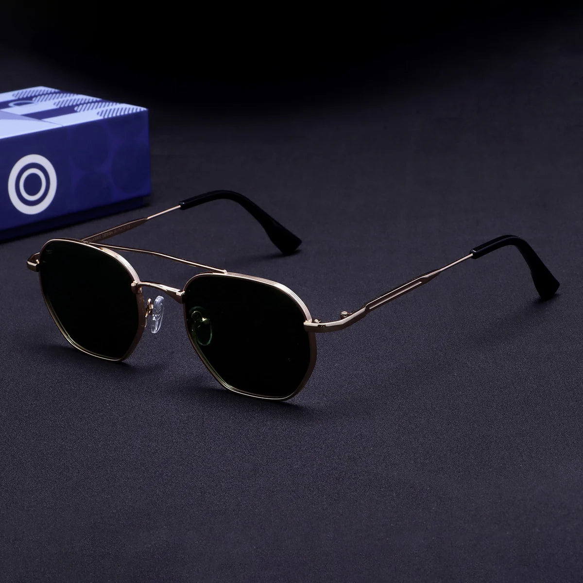 Lightweight Gold Green Hexagon Sunglasses