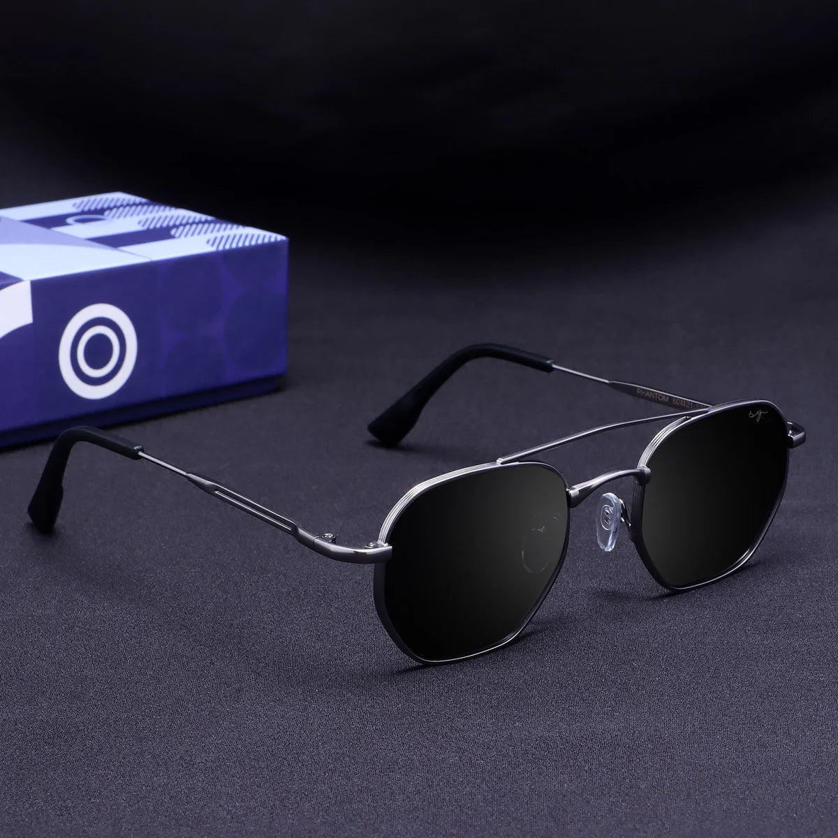 Sleek Phantom Gun Black Hexagon Sunglasses