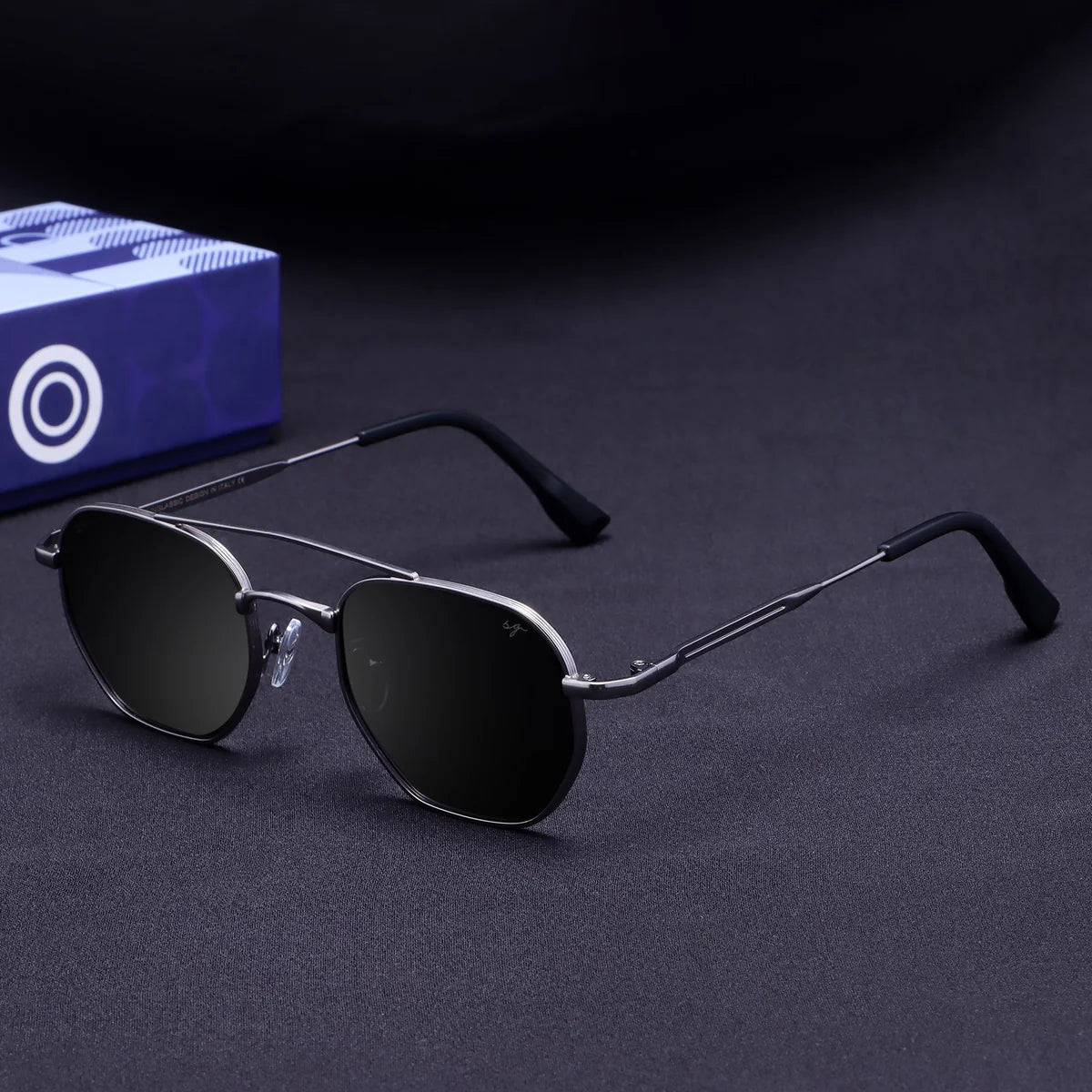 Sleek Phantom Gun Black Hexagon Sunglasses