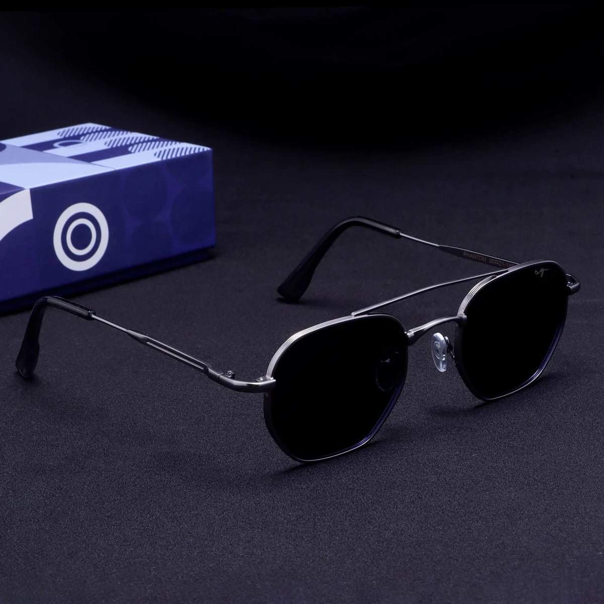 Silver Blue Hexagon Frame Sunglasses