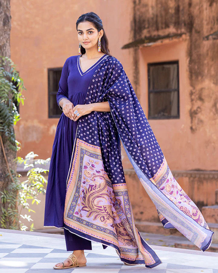 Premium Quality Azure Kalamkari Suit Set for Women Ideal for Weddings, Receptions, and Cultural Events