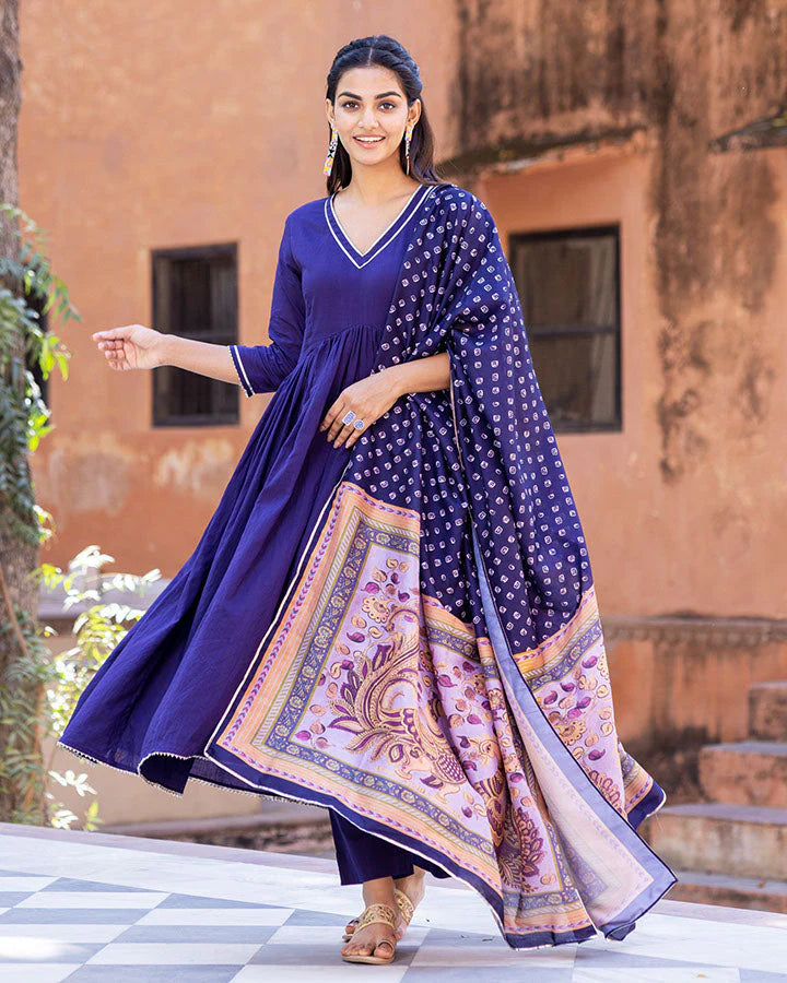 Premium Quality Azure Kalamkari Suit Set for Women Ideal for Weddings, Receptions, and Cultural Events