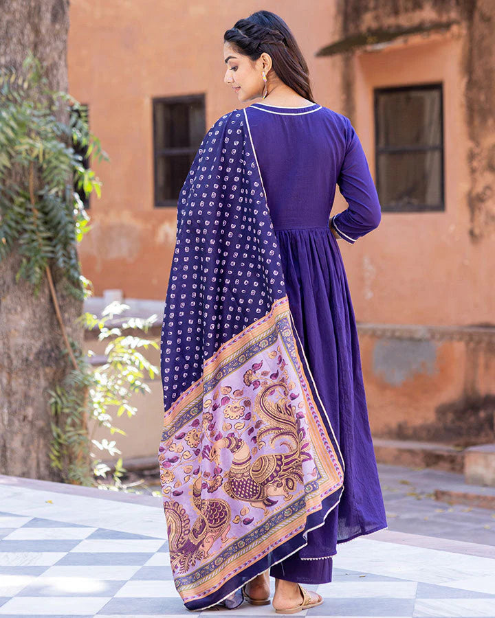 Premium Quality Azure Kalamkari Suit Set for Women Ideal for Weddings, Receptions, and Cultural Events