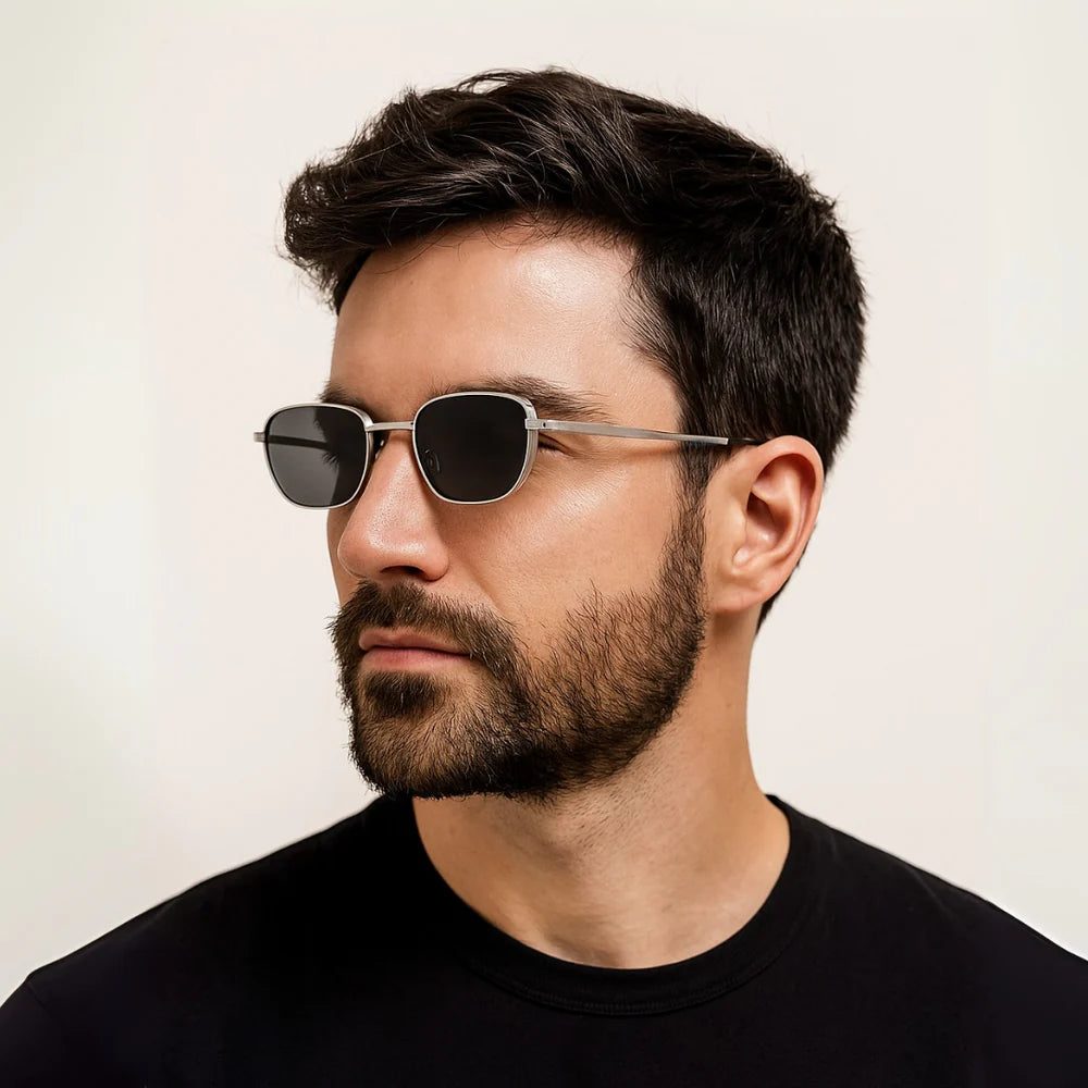 Regal Men’s Oval Sunglasses in Silver & Black