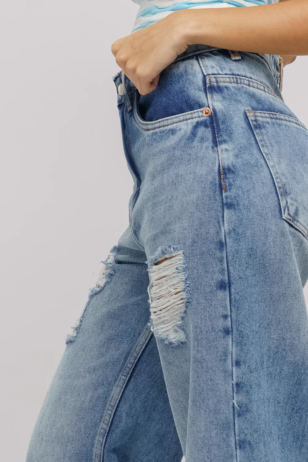 Casual Women’s Windy Blue Distressed Wide Denim Pants
