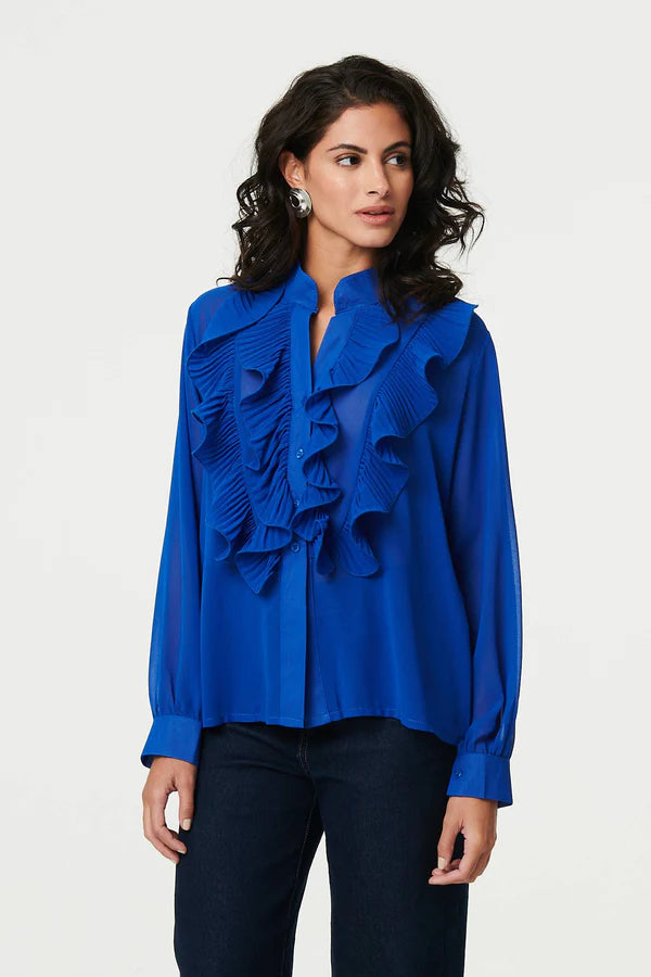 Everyday Long Sleeve Semi Sheer Blouse in Blue for Women Fashionable and Light