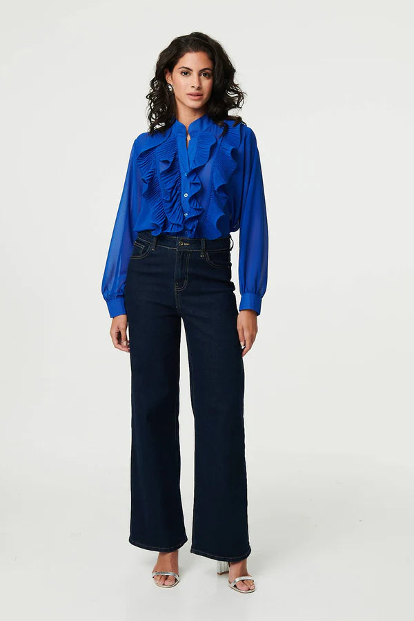 Everyday Long Sleeve Semi Sheer Blouse in Blue for Women Fashionable and Light