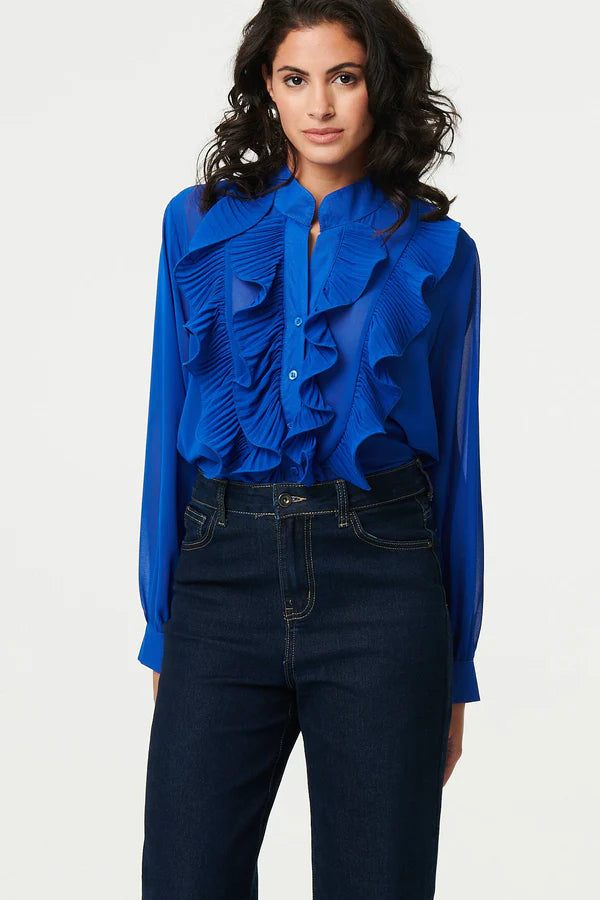 Everyday Long Sleeve Semi Sheer Blouse in Blue for Women Fashionable and Light