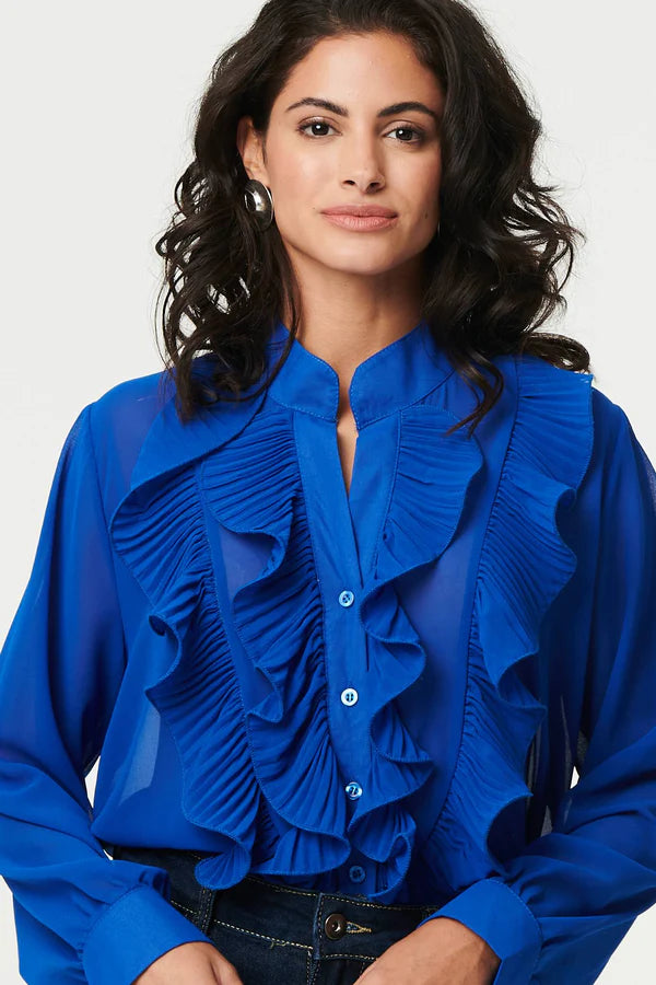 Everyday Long Sleeve Semi Sheer Blouse in Blue for Women Fashionable and Light
