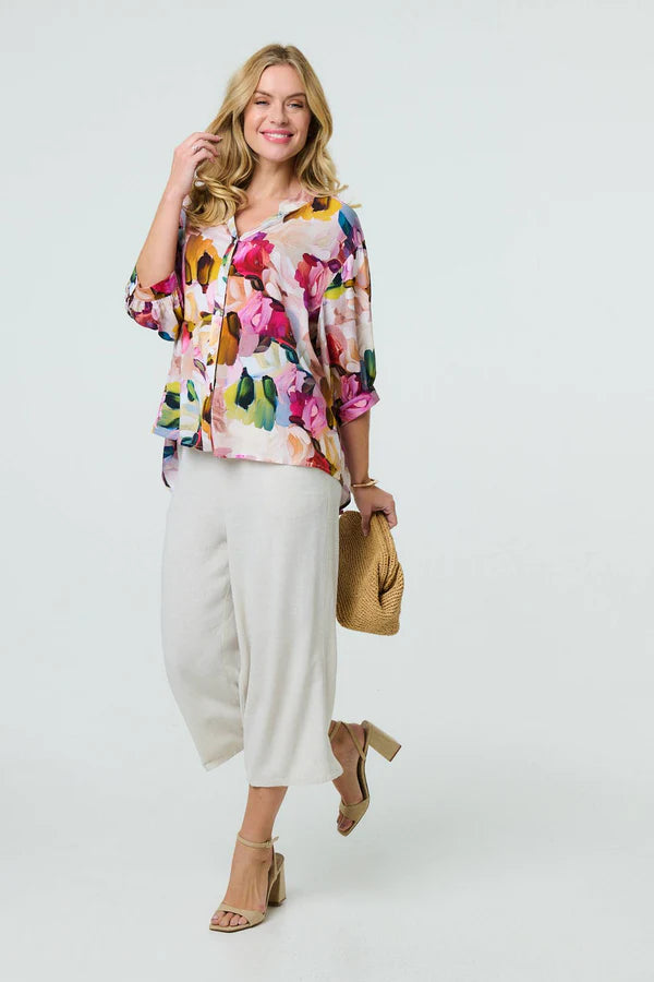 Pink Brushstroke Print Sleeve Shirt for Men Soft Breathable Casual Wear